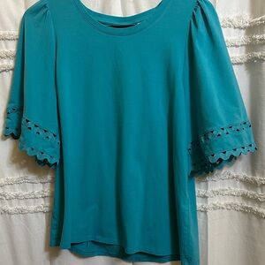 Chico’s Teal Women's Top with Lace Sleeves size 1